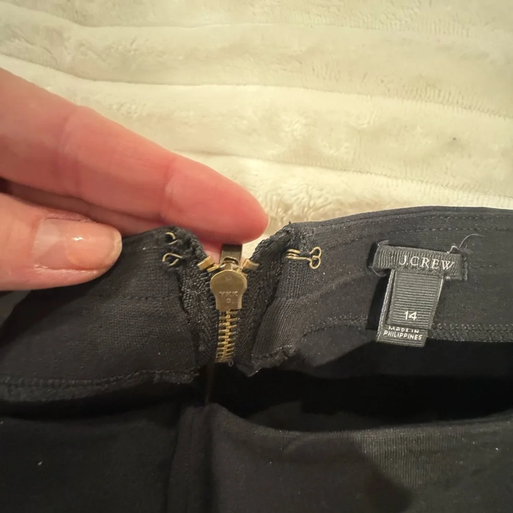 J. CREW Black Stretch Flat Front Ponte Pants With Leather Trim Size 14
